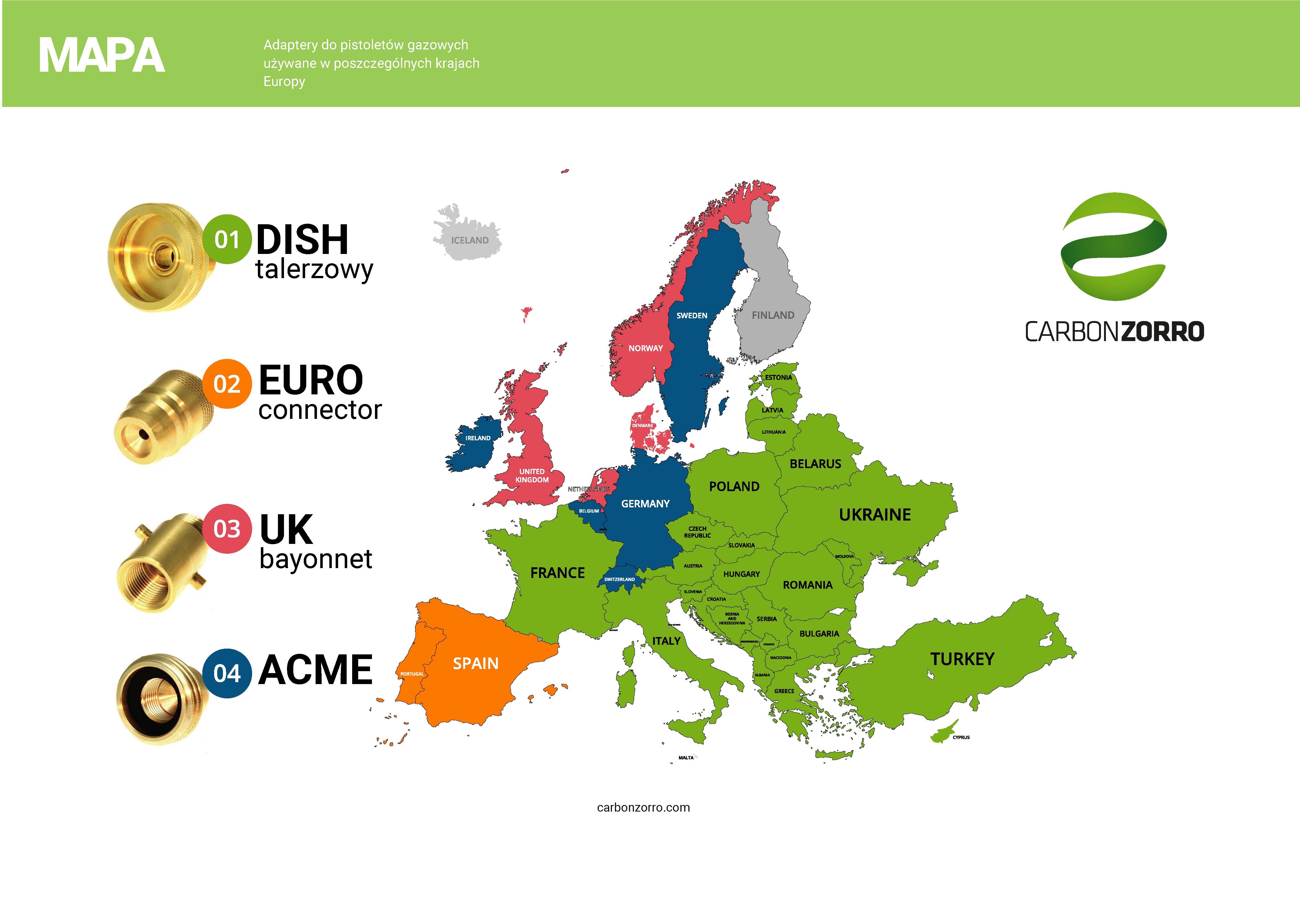 Mapa złączy tankowania LPG w Europie