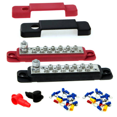 Busbars 180A red and black 12P with cover ​