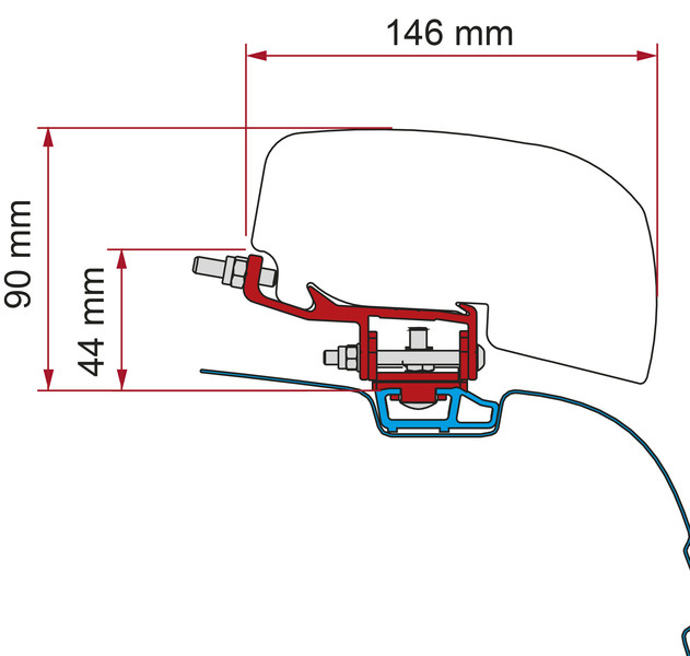Adapter markizy F40van do VW T5 / T6 Transporter i Multivan - szyna C - kierownica po lewej i prawej stronie