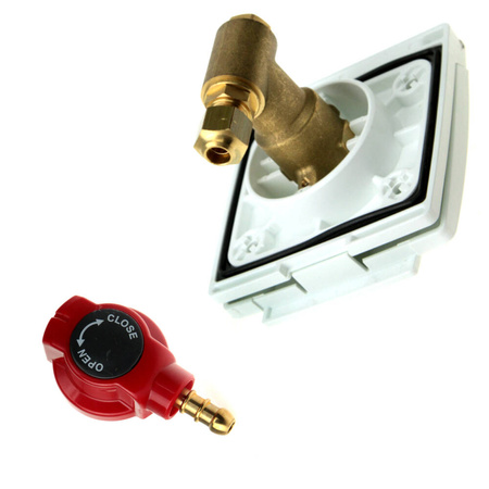 Zewnętrzne gniazdo gazu w kamperze z szybkozłączem