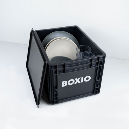 BOXIO SOLO - czarny Eurobox z pokrywą 40 x 30 x 28 cm z tworzywa z recyklingu