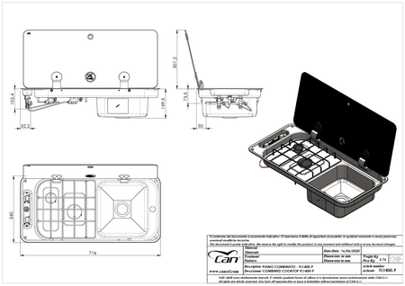 CAN FL1400 gas hob /2 burners and right sink/built-in