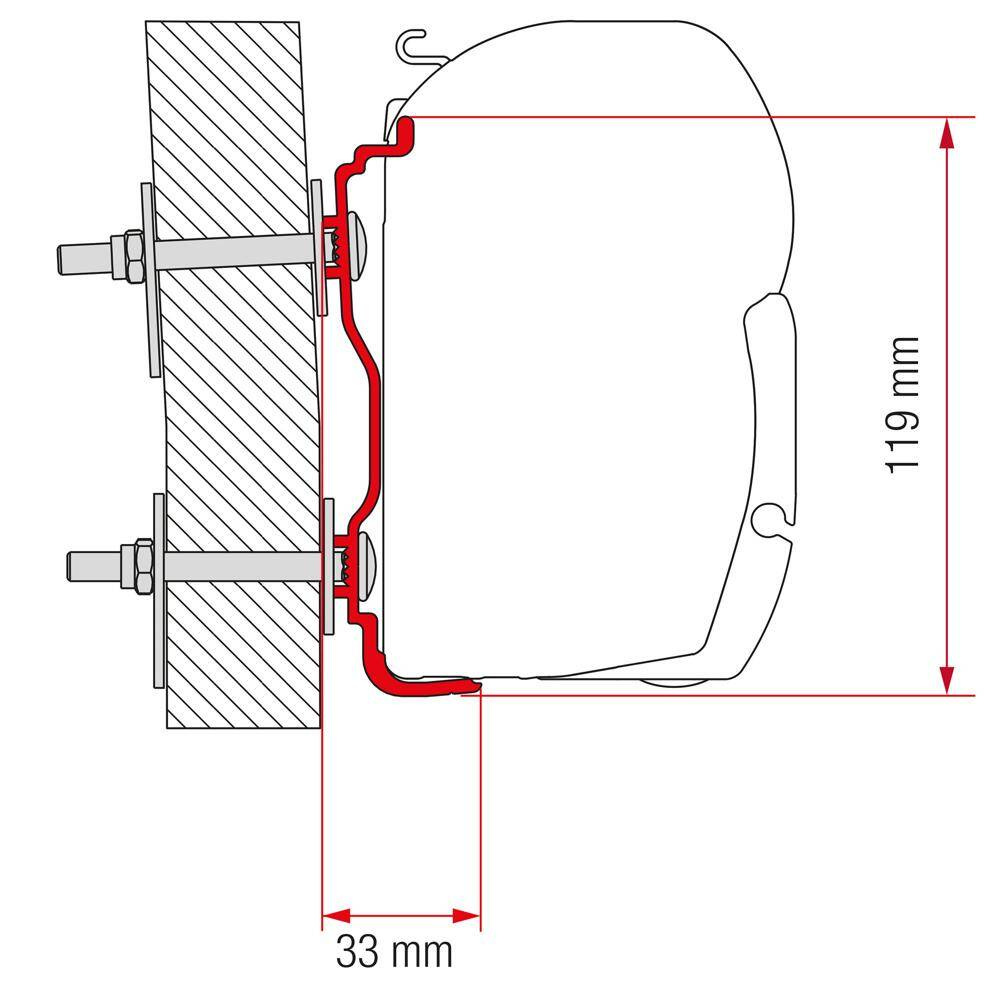 Adapter do montażu markiz F45/F70 marki Fiamma 350 cm do pojazdów Hymer