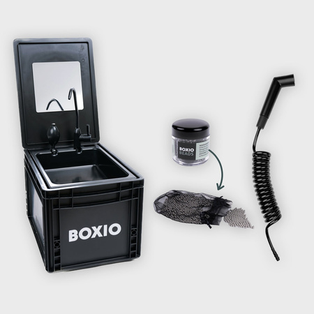 BOXIO WASH PLUS - mobilna umywalka Eurobox z prysznicem, lusterkiem i kulkami czyszczącymi