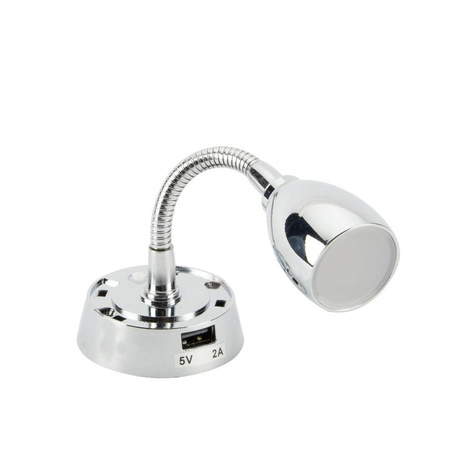 Dimatec Jolly Flexi - lampka do czytania LED z USB-A, chrom