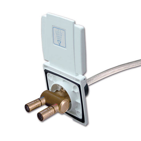 Biały prysznic zewnętrzny z gumowymi drzwiami - 150 cm