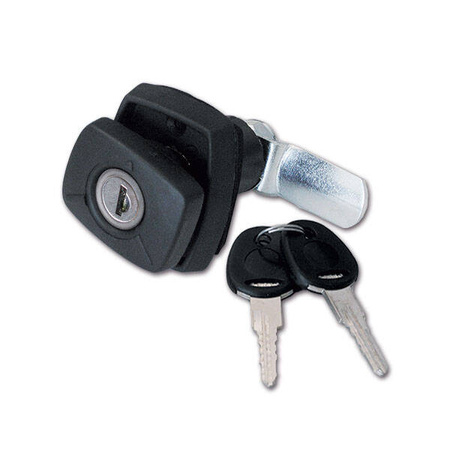 1036 push lock for motorhome and caravan service hatches - black, rectangular, with Zadi cylinder and keys, 40 mm hole spacing