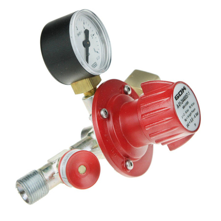 GOK Red Gaz Reducer 14kg/h 0,5-4bar Kombi x G3/8LH SBS with manometer + SBS