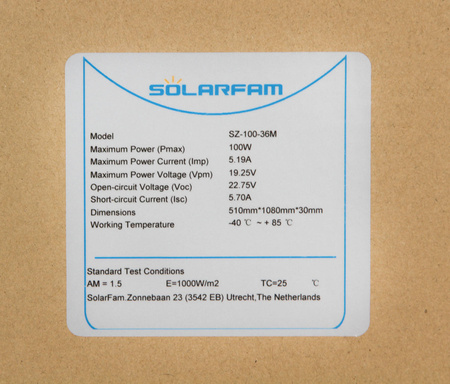 100W Solar panel 1080x510mm SOLARFAM