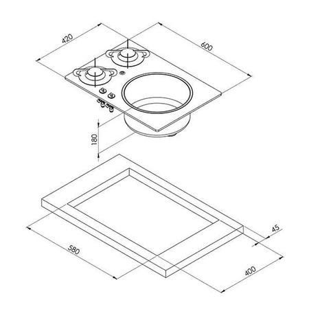 Crystal 2-burner hob with sink