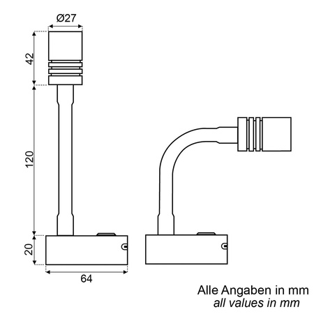 Lampa na gęsiej szyi czarna 12cm 2,2W 140lm ściemnialna IP20