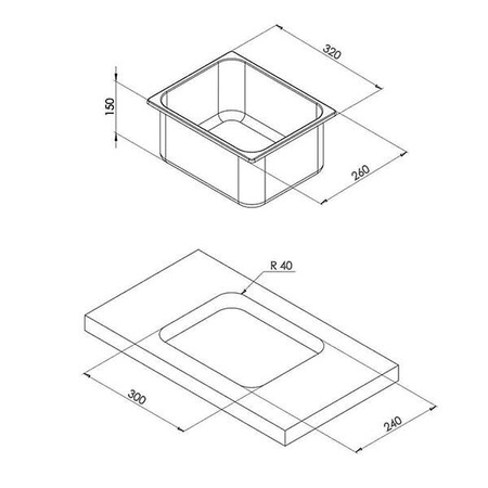 Rectangular stainless steel sink - 320 x 260 mm - LA1400