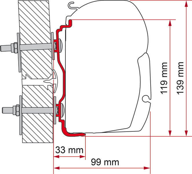 Adapter markizy Fiamma F45/F70 350cm do Hymer od 2016 - zestaw montażowy