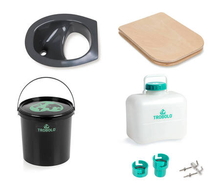 TROBOLO DIY composting toilet set with wooden seat, grey - 11 l and 10 l containers