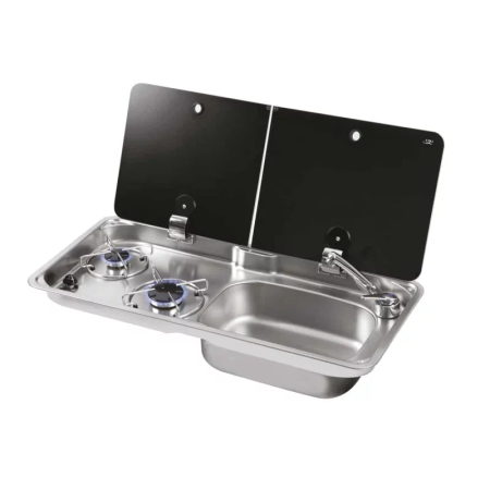 Gas stove 2 burners sink CAN FL1765 with glass cover