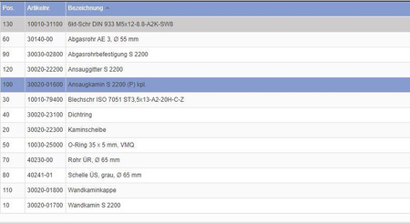 Complete intake chimney for S2200 lining/chimney