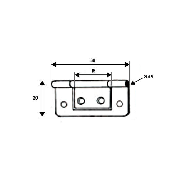 Flat hinge 38 x 20 mm - dimension drawing