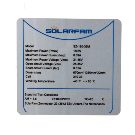 180W Solar panel 1330x670x30mm SOLARFAM