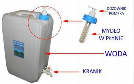 Umywalka plenerowa - 5 l kanister z kranem i dozownikiem do mydła