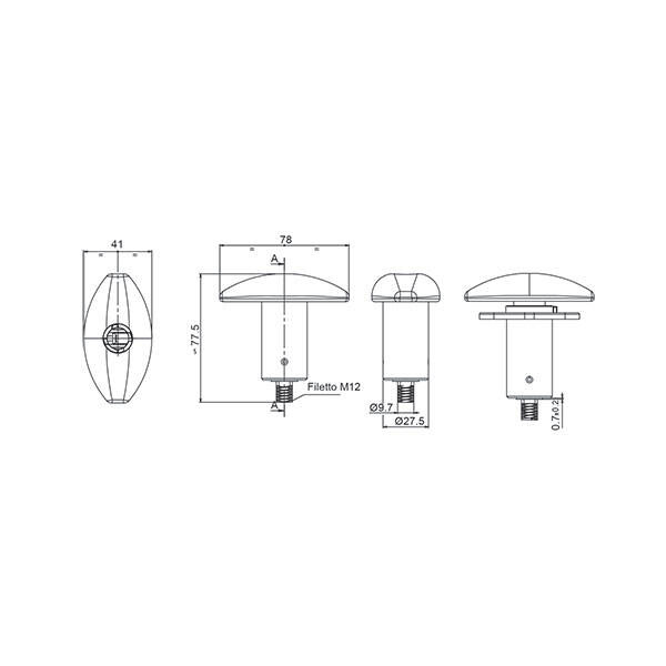 Technical drawing of the Zadi 1051 lock with dimensions