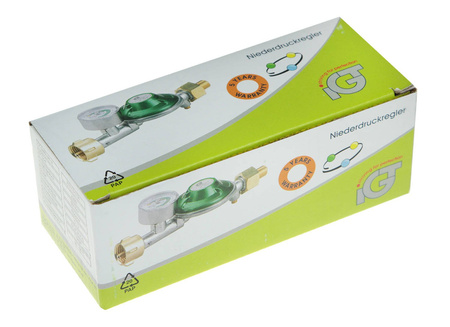 IGT Reduktor gazu 50mbar + manometr z zaworem bezpieczeństwa 1,5 kg/h 50 mb KLF (G.12, DIN)x 1/4 LH