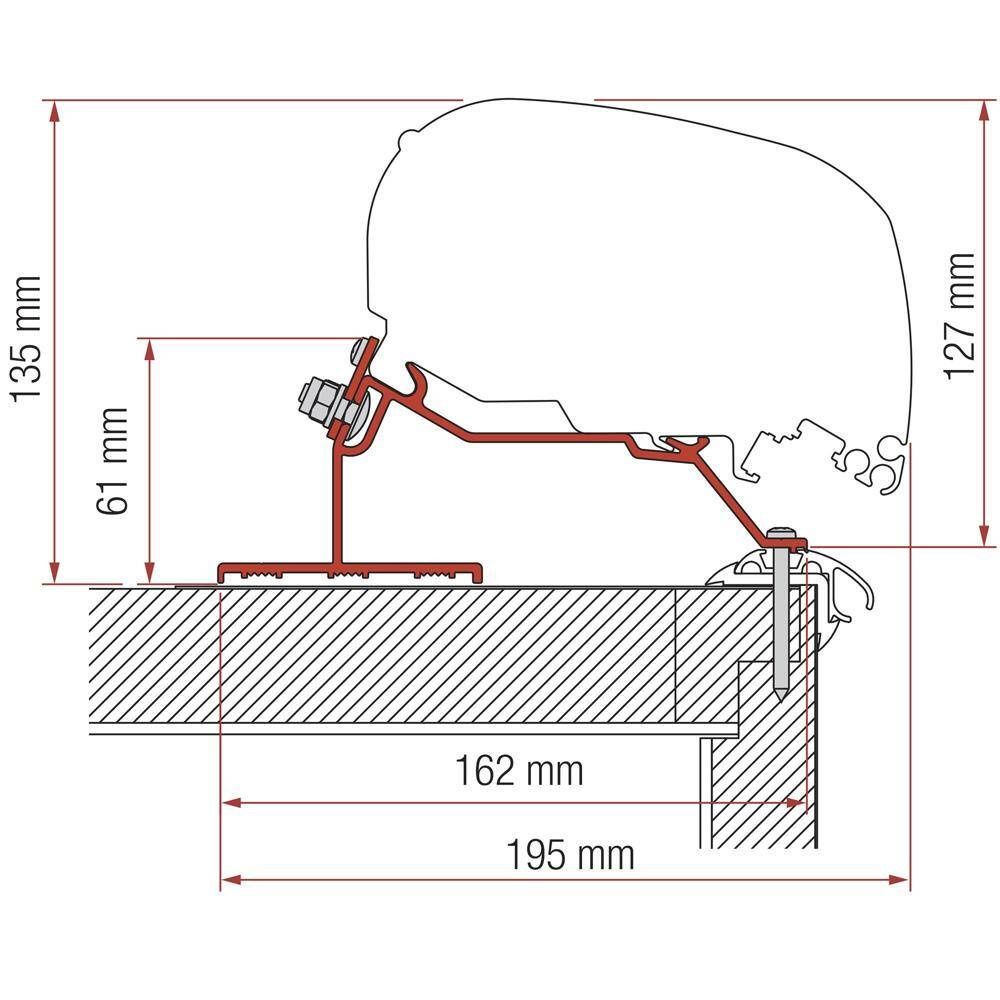 Adapter do montażu markiz F65/F80 marki Fiamma 600 cm do przyczep kempingowych