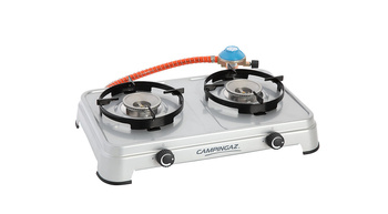 Kuchenka gazowa Campingaz Camping Cook z wężem i regulatorem do wkładu CV, 2-palnikowa