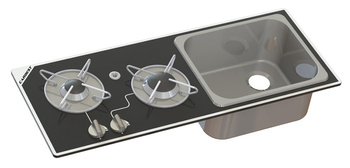 Kombinacja kuchenki i zlewu - 2-palnikowa z bezpiecznym szkłem