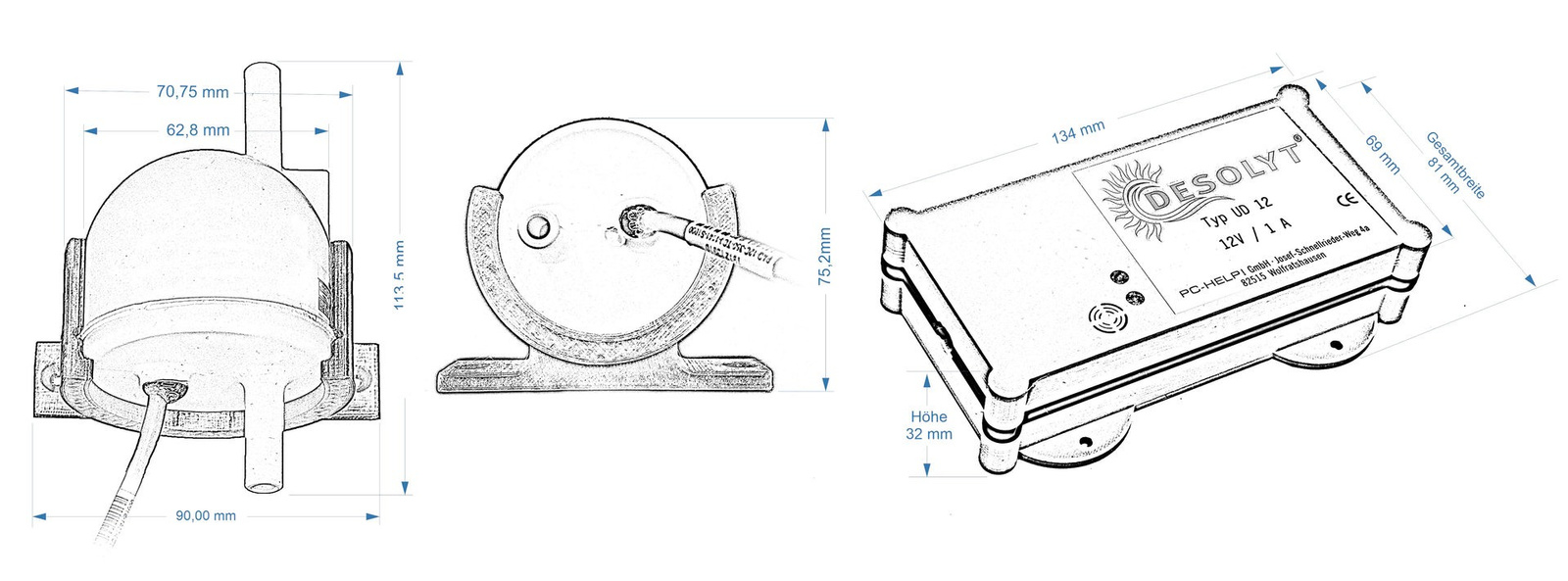 Desolyt Classic dimensions of UV unit and control unit