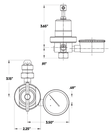 REGO LCR350A320 Cryogenic Liquid Cylinder Regulator with CGA fitting and Gauge