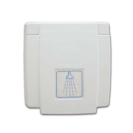 Biały prysznic zewnętrzny z gumowymi drzwiami - 150 cm