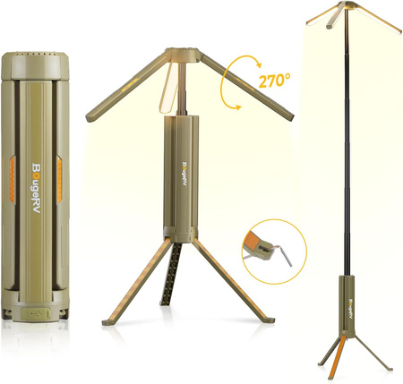 BougeRV lampa kempingowa teleskopowa LED 3000 lm z akumulatorem 15600 mAh, IP54, 27-164 cm
