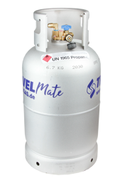 Butla gazowa LPG Alugas TravelMate 27,2 l (11 kg) - aluminiowa, z multizaworem i zaworem 80%, do kampera