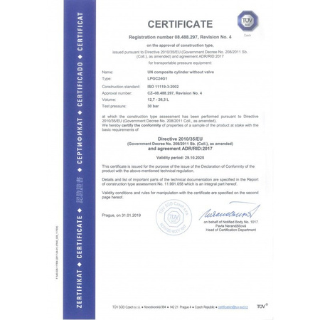 GasBank SINGLE 5 kg - LPG Butla Gazowa – DIN (G12 KLF) Wejście/Wyjście