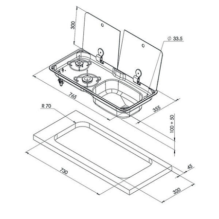 Randi XL 2 burners with sink on the right