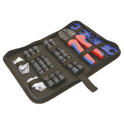 NLS NL99004 MC4 solar connector tool set - crimping pliers, pair of spanners, 10 pairs of connectors with pins, bag