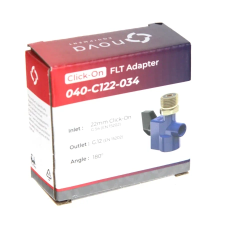 NOVA Adapter FLT do butli wózka widłowego 22 mm click-on na G.12 180° - z zaworem zwrotnym