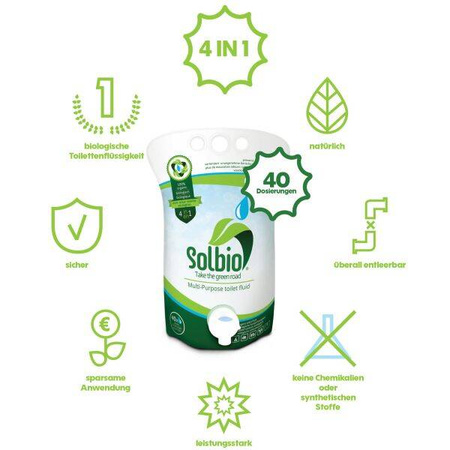Solbio Original 1600 ml - roślinny płyn 4w1 do toalet przenośnych, 40 dawek, eukaliptus i mięta