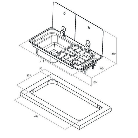 Randi 2-burner left-hand sink with piezo