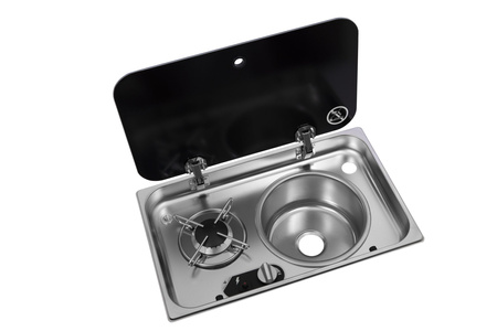 Kuchenka jednopalnikowa i zlew okrągły prawy Navy Load 30mbar