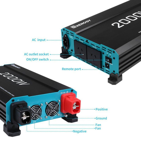 Renogy Sine Wave Inverter 2000 W – przetwornica sinus 12 V / 230 V