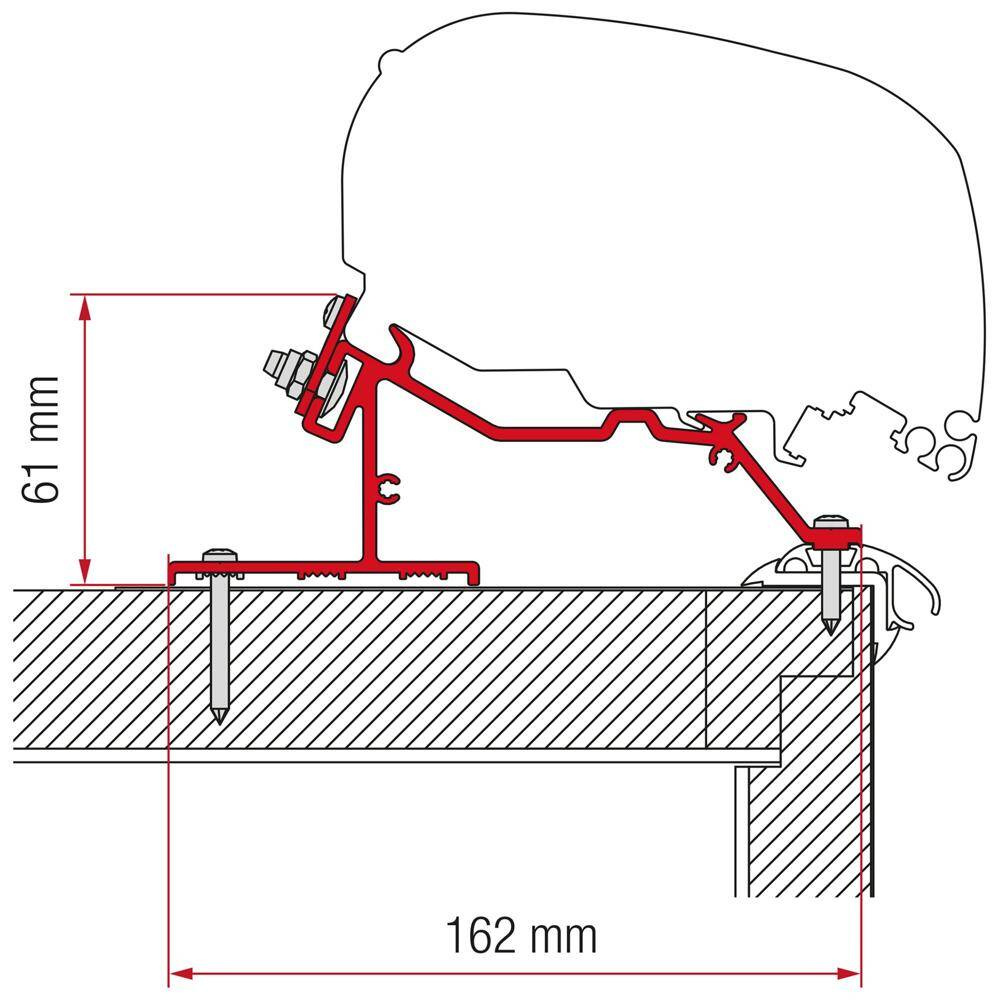Adapter 370 cm do mocowania markiz marki Fiamma na dachu przyczepy kempingowej