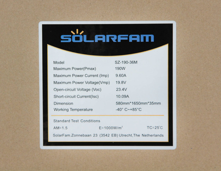 190W Solar panel 1650 x 580mm SOLARFAM