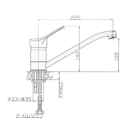 Jednouchwytowa bateria zlewozmywakowa z wylewką o długości 250 mm