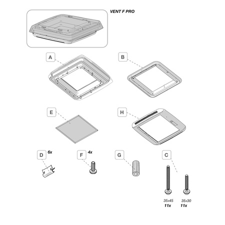 Okno dachowe Fiamma Vent F Pro 40 x 40 cm Crystal 07380-02 - moskitiera, roleta plisowana, dach 28-55 mm, kamper i przyczepa