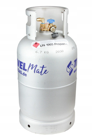 2 x butla gazowa LPG Alugas TravelMate 27,2 l (11 kg) z zewnętrznym przyłączem napełniania DISH M10 i wężem 2,5 m - zestaw do kampera
