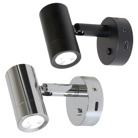 Surface-Mounted Spotlight Mini Tube D4, Power LED, USB-C, with Switch, chrome