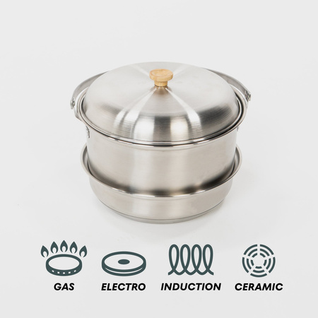 BOXIO COOKWARE - zestaw garnków kempingowych ze stali nierdzewnej, 2 garnki, patelnia, czajnik