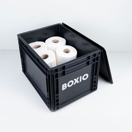 BOXIO SOLO - czarny Eurobox z pokrywą 40 x 30 x 28 cm z tworzywa z recyklingu