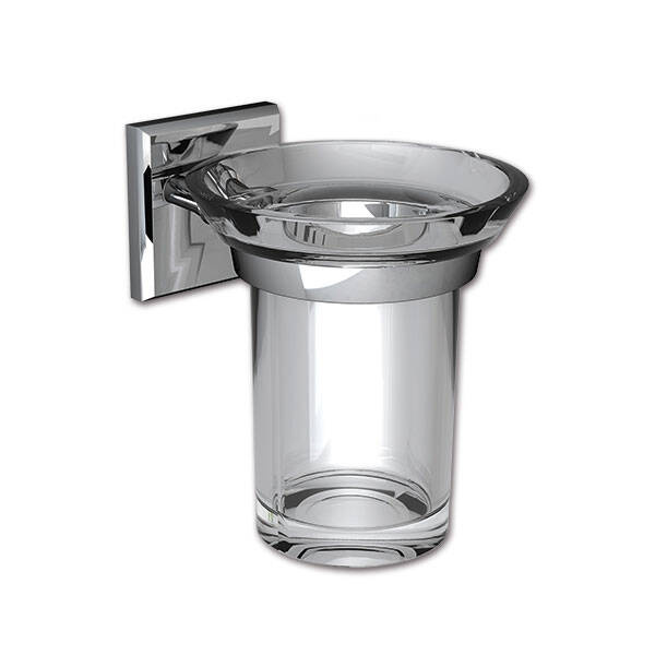 Toothbrush holder with glass cup and square base